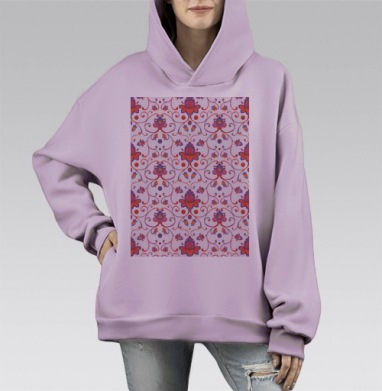 Нежный паттерн с переплетениями веток и цветами, Hoodie Mono Fiolet, оверсайз, утепленная