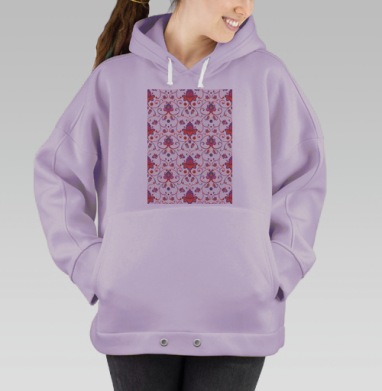 Нежный паттерн с переплетениями веток и цветами, Hoodie Oversize Fiolet