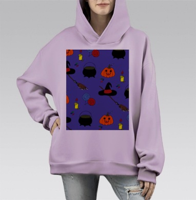 Ночь Хэллоуина, Hoodie Mono Fiolet, оверсайз, утепленная