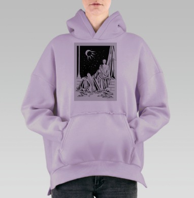 Ночная сцена с затмением в черно белых тонах на ступенях, Hoodie Oversize Fiolet, утепленная