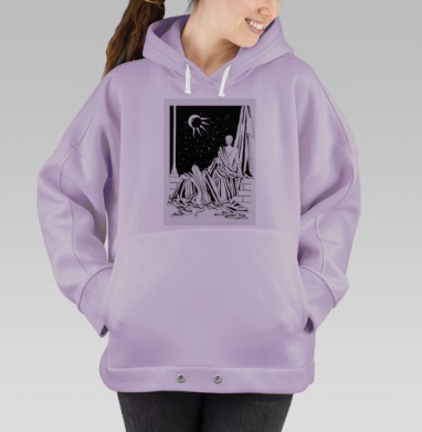 Ночная сцена с затмением в черно белых тонах на ступенях, Hoodie Oversize Fiolet