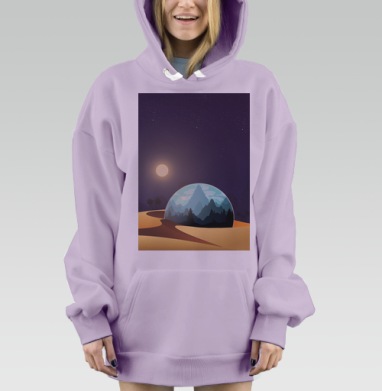 Ночное небо с пустынёй и горами в куполе волк завывание, Hoodie Mjhigh Dig Mel, Fiolet, утепленная