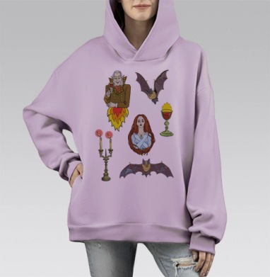 Носферату паттерн, Hoodie Mono Fiolet, оверсайз, утепленная
