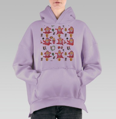 Новогодние деды морозы танцуют мышки бегают, Hoodie Oversize Fiolet, утепленная
