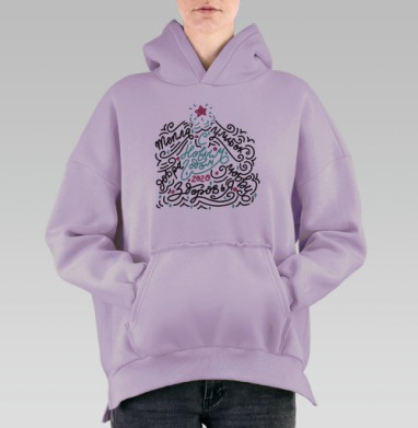 Новогодние пожелания тепла и здоровья с улыбок любви, Hoodie Oversize Fiolet, утепленная