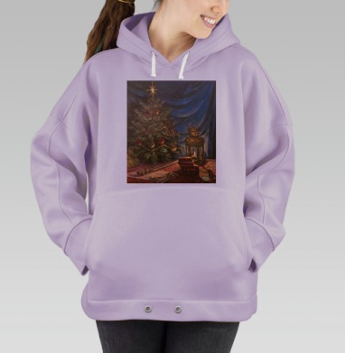 Новогодняя Елка с Золотыми Шарами и Фонарем на Столе, Hoodie Oversize Fiolet