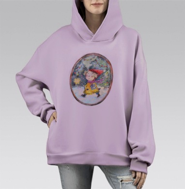 Новый год, Hoodie Mono Fiolet, оверсайз, утепленная