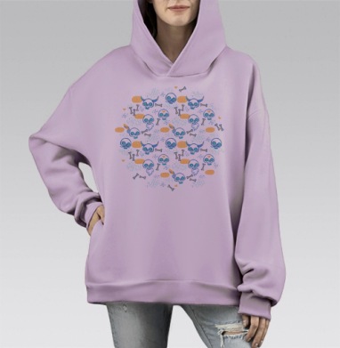 Ну очень милые черепушки, Hoodie Mono Fiolet, оверсайз, утепленная