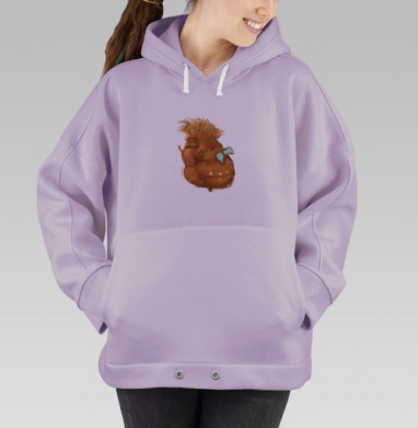 Объёмный персонаж с объятием и мягкой текстурой принта, Hoodie Oversize Fiolet