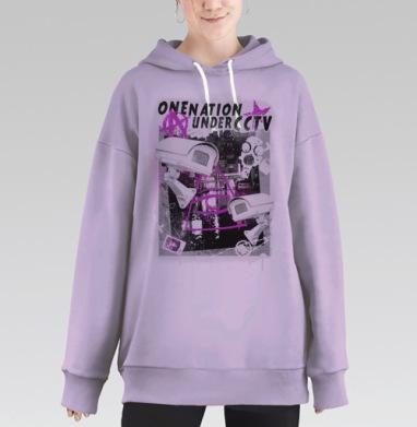 Одна нация под видеонаблюдением с граффити и камерами, Hoodie Long Oversize Fiolet