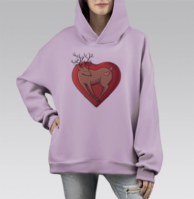 Олень любви, Hoodie Mono Fiolet, оверсайз, утепленная