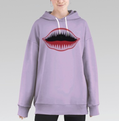 Опасный Красный Рот Острыми Зубами, Hoodie Long Oversize Fiolet
