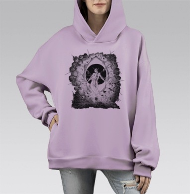 Опухоль, Hoodie Mono Fiolet, оверсайз, утепленная