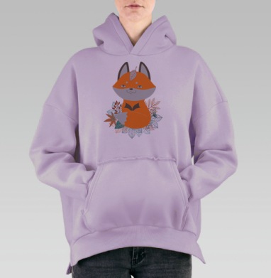 Оранжевая лиса в лесных листьях спокойствие и уют, Hoodie Oversize Fiolet, утепленная