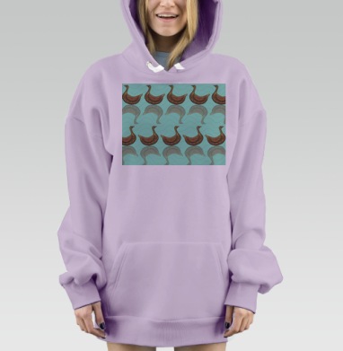 Орнаментальные коричневые утки на голубой воде продолжают движение, Hoodie Mjhigh Dig Mel, Fiolet, утепленная