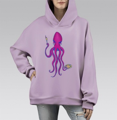 Осьминог-художник, Hoodie Mono Fiolet, оверсайз, утепленная