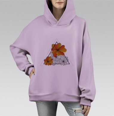 Осенние оранжевые цветы, Hoodie Mono Fiolet, оверсайз, утепленная