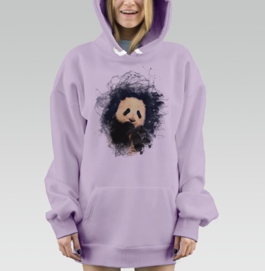 Панда с интересом в цифровом минимализме панда минимализм, Hoodie Mjhigh Dig Mel, Fiolet, утепленная