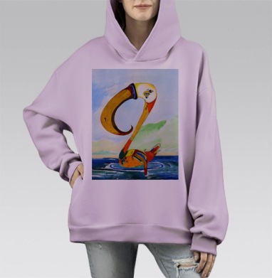 Фантастическая птица в акварельном стиле, Hoodie Mono Fiolet, оверсайз, утепленная
