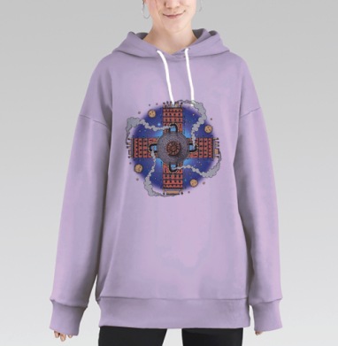 Перекресток миров кирпичные здания космическая архитектура, Hoodie Long Oversize Fiolet