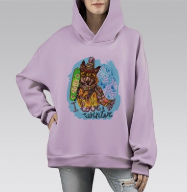 Пес-сноубордист, Hoodie Mono Fiolet, оверсайз, утепленная