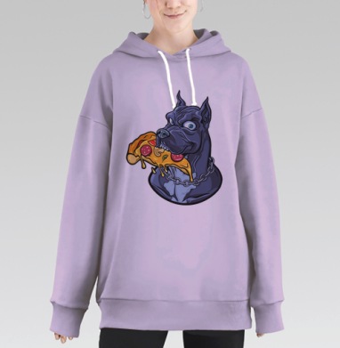 Питбуль с пиццей на ярком фоне пиццей на ярком фоне, Hoodie Long Oversize Fiolet