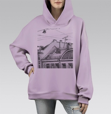 Питерские крыши, Hoodie Mono Fiolet, оверсайз, утепленная