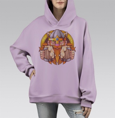 Пивной Викинг, Hoodie Mono Fiolet, оверсайз, утепленная
