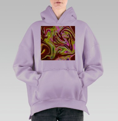Плавные абстрактные красножелтые линии для текстиля, Hoodie Oversize Fiolet, утепленная