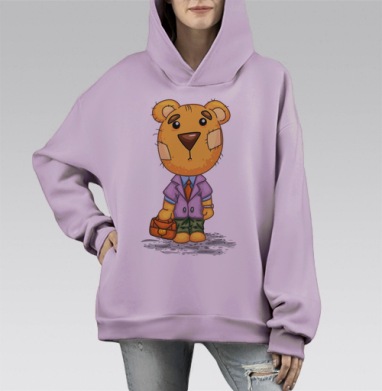 Плюшевый мишка идет на работу, Hoodie Mono Fiolet, оверсайз, утепленная