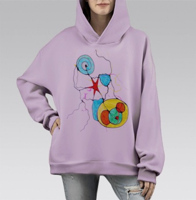Полет через вселенную, Hoodie Mono Fiolet, оверсайз, утепленная