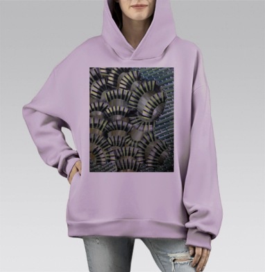 Повторяющиеся механические веера зелёные чёрные белые, Hoodie Mono Fiolet, оверсайз, утепленная
