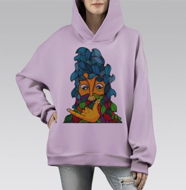 Приветствие, Hoodie Mono Fiolet, оверсайз, утепленная