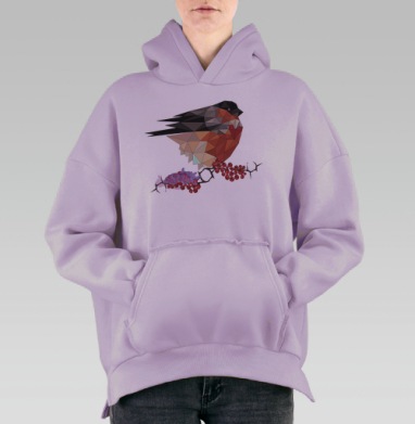 Птица снегирь на ветке рябины яркие цвета nature, Hoodie Oversize Fiolet, утепленная