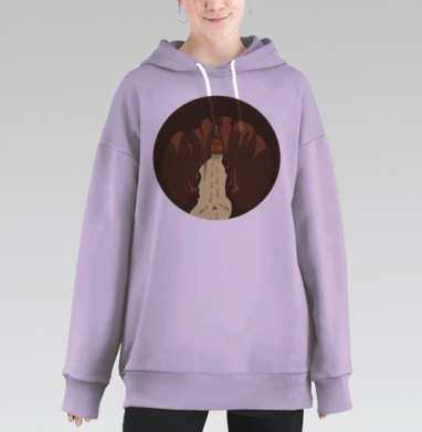 Путь к тайной пещере с деревянной дверью и костром, Hoodie Long Oversize Fiolet