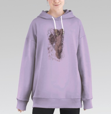 Расслабленный ребенок с маской в мягких коричневых тонах, Hoodie Long Oversize Fiolet