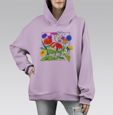 Разноцветье, Hoodie Mono Fiolet, оверсайз, утепленная