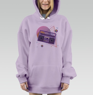Ретро магнитофон фиолетовый в геометрическом стиле на сером фоне, Hoodie Mjhigh Dig Mel, Fiolet, утепленная