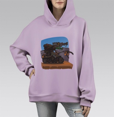 Ржавый механический мутант на радиоактивном фоне мутация угроза, Hoodie Mono Fiolet, оверсайз, утепленная