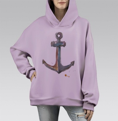 Ржавый якорь, Hoodie Mono Fiolet, оверсайз, утепленная