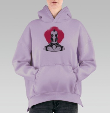 Робот с маской на черном фоне розовом фоне, Hoodie Oversize Fiolet, утепленная
