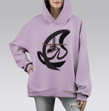 Ролл ап, Hoodie Mono Fiolet, оверсайз, утепленная