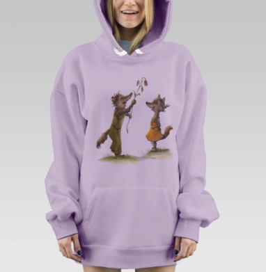 Романтическая лисичка дарит цветок милой лисичке, Hoodie Mjhigh Dig Mel, Fiolet, утепленная