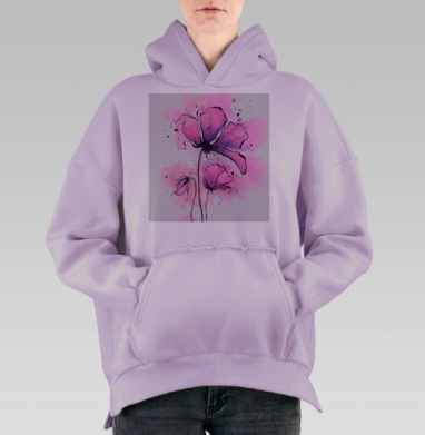 Романтичные розовые цветы с подчеркнутой фактурой нежности и легкости, Hoodie Oversize Fiolet, утепленная