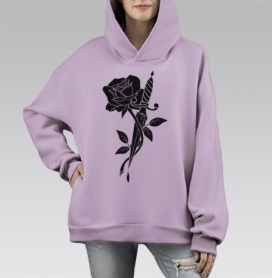 Роза с кинжалом, Hoodie Mono Fiolet, оверсайз, утепленная