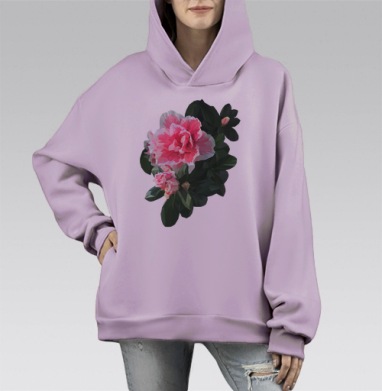 Розовая азалия, Hoodie Mono Fiolet, оверсайз, утепленная