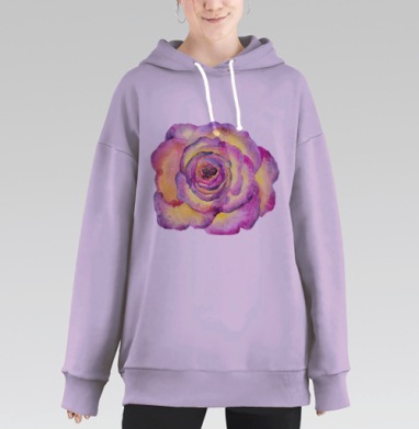 Розовая роза, акварель, Hoodie Long Oversize Fiolet