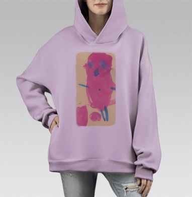 Розовая сова, Hoodie Mono Fiolet, оверсайз, утепленная