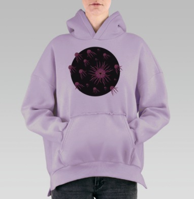 Розовые медузы в космосе создают эффект движения вверх, Hoodie Oversize Fiolet, утепленная