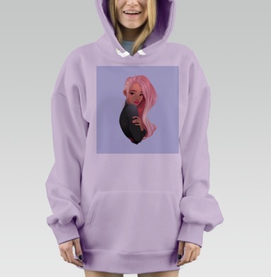 Розовые волосы у женщины в задумчивом образе в задумчивом образе, Hoodie Mjhigh Dig Mel, Fiolet, утепленная